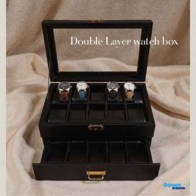 Premium Quality Black PU Leather Watch Box – 20 Slot Luxury Organizer with Key Lock