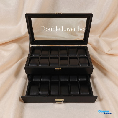 Premium Quality Black PU Leather Watch Box – 24 Slot Luxury Organizer with Key Lock