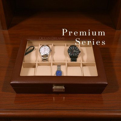 Premium Quality Brown PU Leather Watch Box – 10 Slot Luxury Organizer with Key Lock
